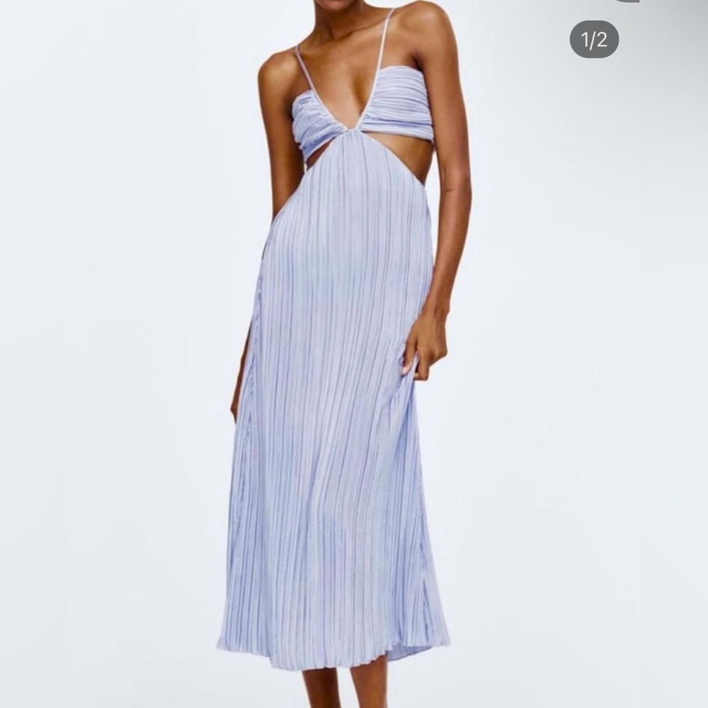 Zara pleated maxi dress blue
